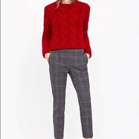 Zara Woman Dark Gray Plaid Check Skinny Ankle Pants Pockets - Picture 1 of 7